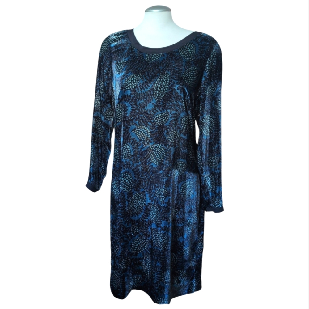 Brora Velvet Dress Silk Trim Size 6 Vintage Print Knee Length Cocktail Dress